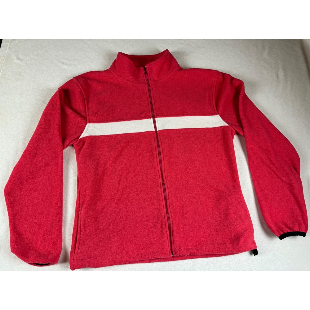 Eagle Canyon Womens XL Red Fleece Full Zip Jacket White Stripe Mock Neck‎